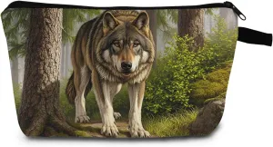 Wolf Print Cosmetic Bag Bold Wilderness Design Makeup Organizer Adventure Travel & Daily Essentials Pouch Unique Gift for Camping Enthusiasts/Nature Lovers