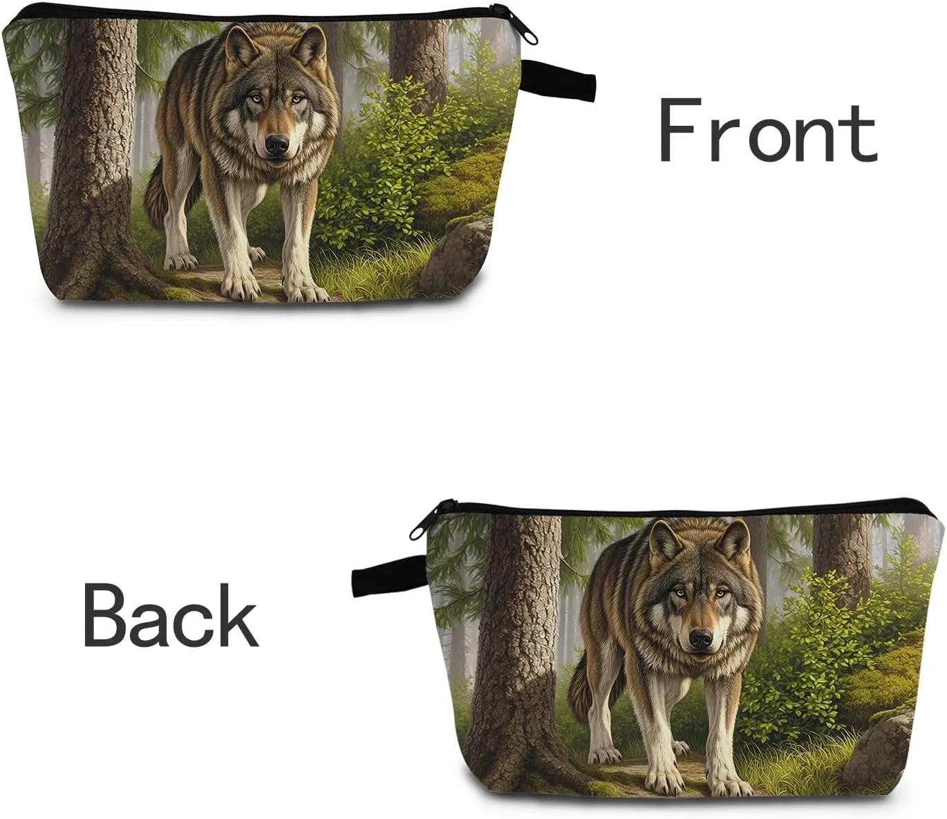 Wolf Print Cosmetic Bag Bold Wilderness Design Makeup Organizer Adventure Travel & Daily Essentials Pouch Unique Gift for Camping Enthusiasts/Nature Lovers