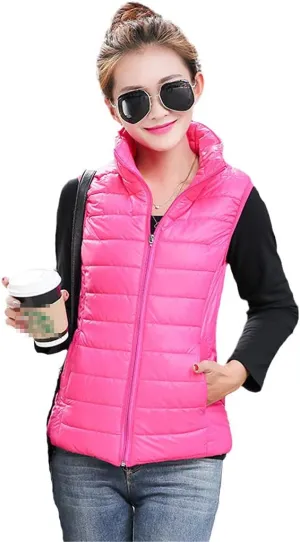 Woman Jacket Vest Autumn Winter Stand-Up Collar Cotton-Padded Coat Small Padded Jacket Short Light Vest