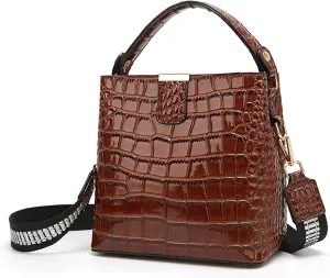 Women Patent Leather Handbag Stylish Crocodile Print Satchel Bucket Bag Ladies Party Evening Crossbody Shoulder Bagsbag1477OWOISS