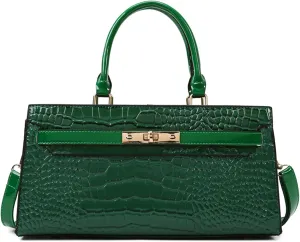 Women PU Leather Handbag Retro Crocodile Print Large Capacity Satchel Ladies Stylish Top Handle Crossbody Shoulder Bagbag1087OWOISS