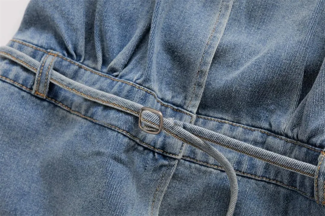 Women Sexy Belt Denim Mini Halter Neck Backless Jeans Dresses