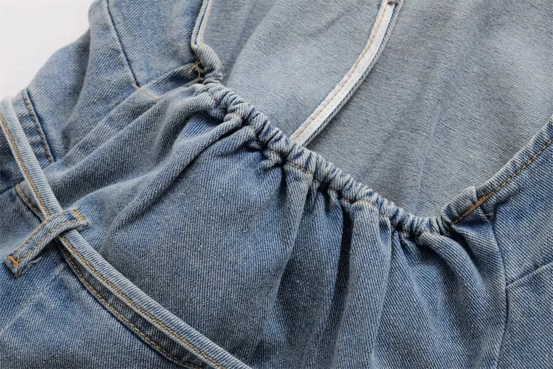 Women Sexy Belt Denim Mini Halter Neck Backless Jeans Dresses
