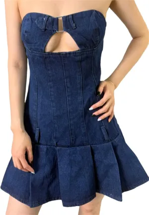 Women Summer Sexy Denim Backless Sleeveless Knee-Length Jeans Dresses