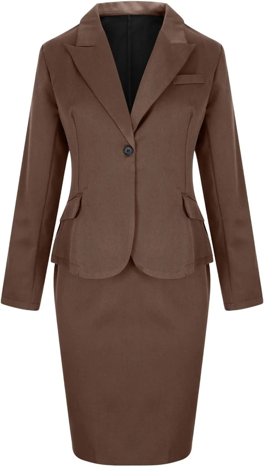 Women's 2 Piece Suit Skirt Set Business Casual Long Sleeve Lapel Neck Blazer and High Waisted Midi Pencil Skirt Business Suit