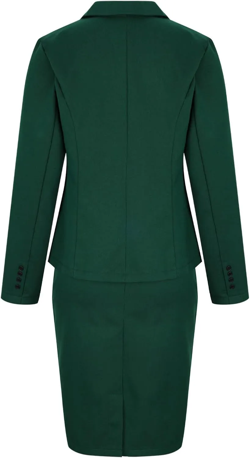 Women's 2 Piece Suit Skirt Set Business Casual Long Sleeve Lapel Neck Blazer and High Waisted Midi Pencil Skirt Business Suit