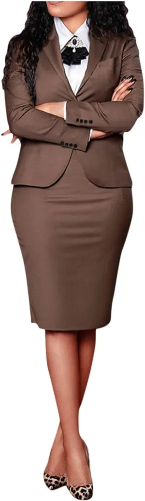 Women's 2 Piece Suit Skirt Set Business Casual Long Sleeve Lapel Neck Blazer and High Waisted Midi Pencil Skirt Business Suit