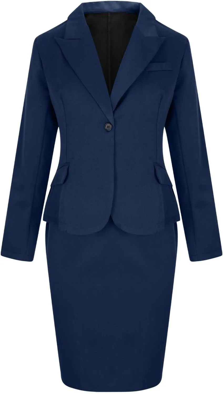 Women's 2 Piece Suit Skirt Set Business Casual Long Sleeve Lapel Neck Blazer and High Waisted Midi Pencil Skirt Business Suit