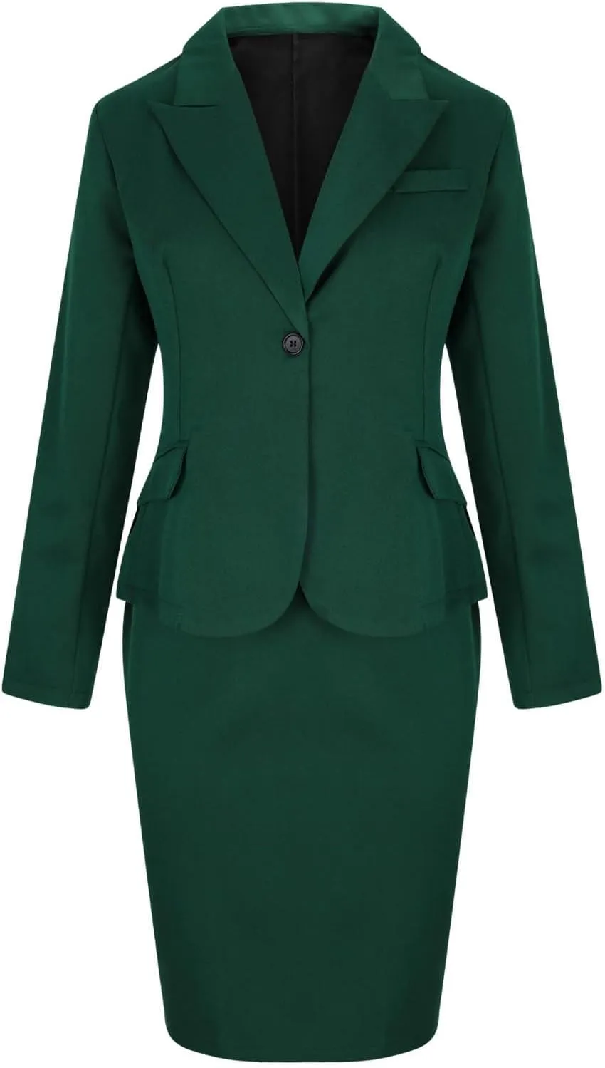 Women's 2 Piece Suit Skirt Set Business Casual Long Sleeve Lapel Neck Blazer and High Waisted Midi Pencil Skirt Business Suit