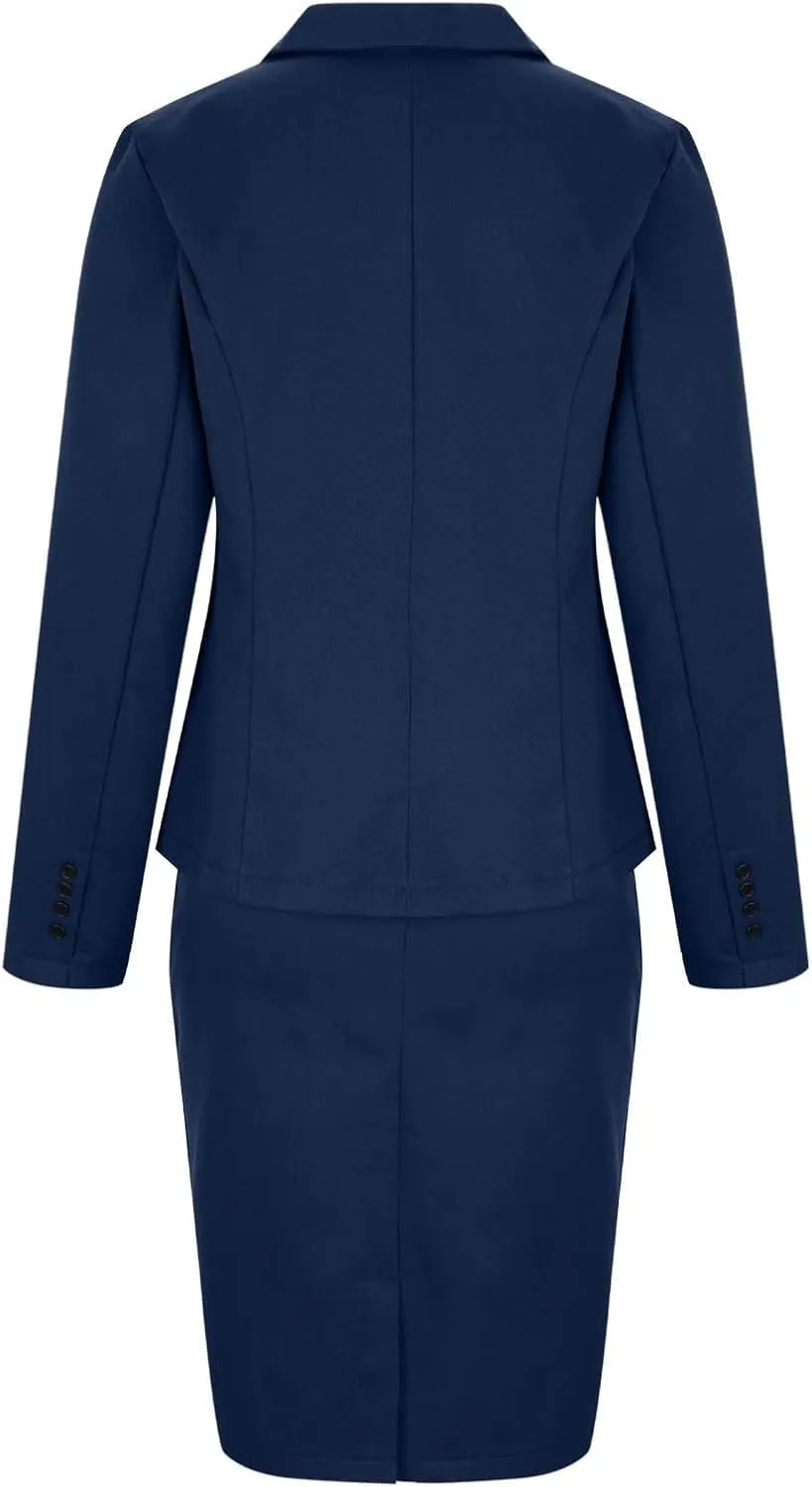 Women's 2 Piece Suit Skirt Set Business Casual Long Sleeve Lapel Neck Blazer and High Waisted Midi Pencil Skirt Business Suit