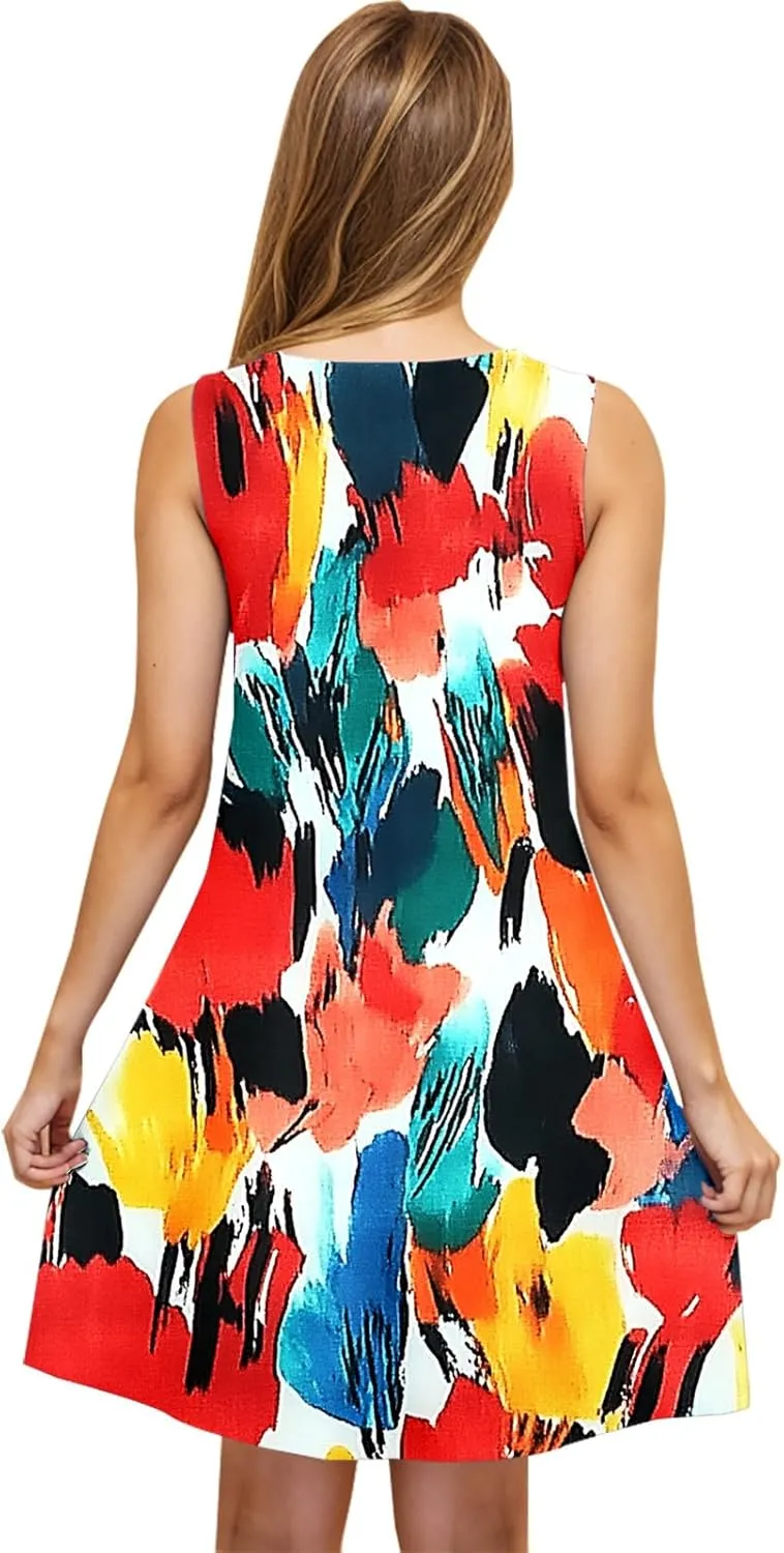 Womens 2025 Summer Floral Midi Dress Exotic Casual Square Neck Sleeveless Beach Wedding Guest Flowy a-Line Mini Dress