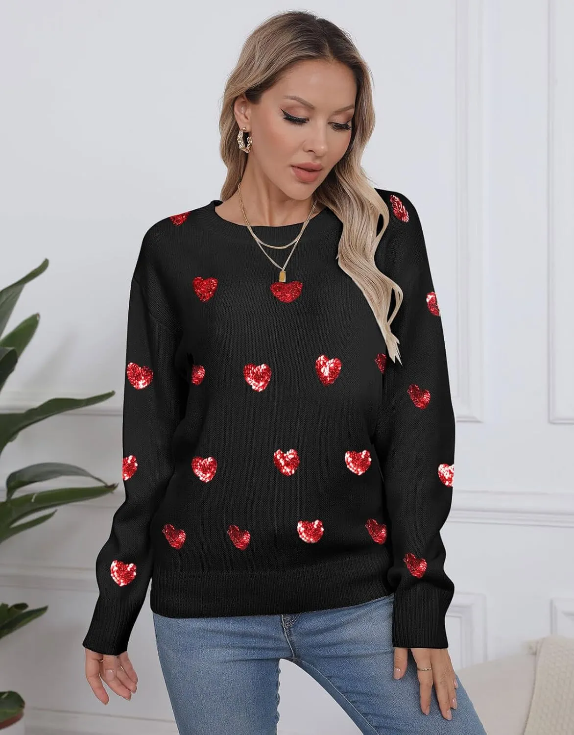 Womens American Flag Sweater Long Sleeve Crew Neck Knitted Casual Pullover Sweater