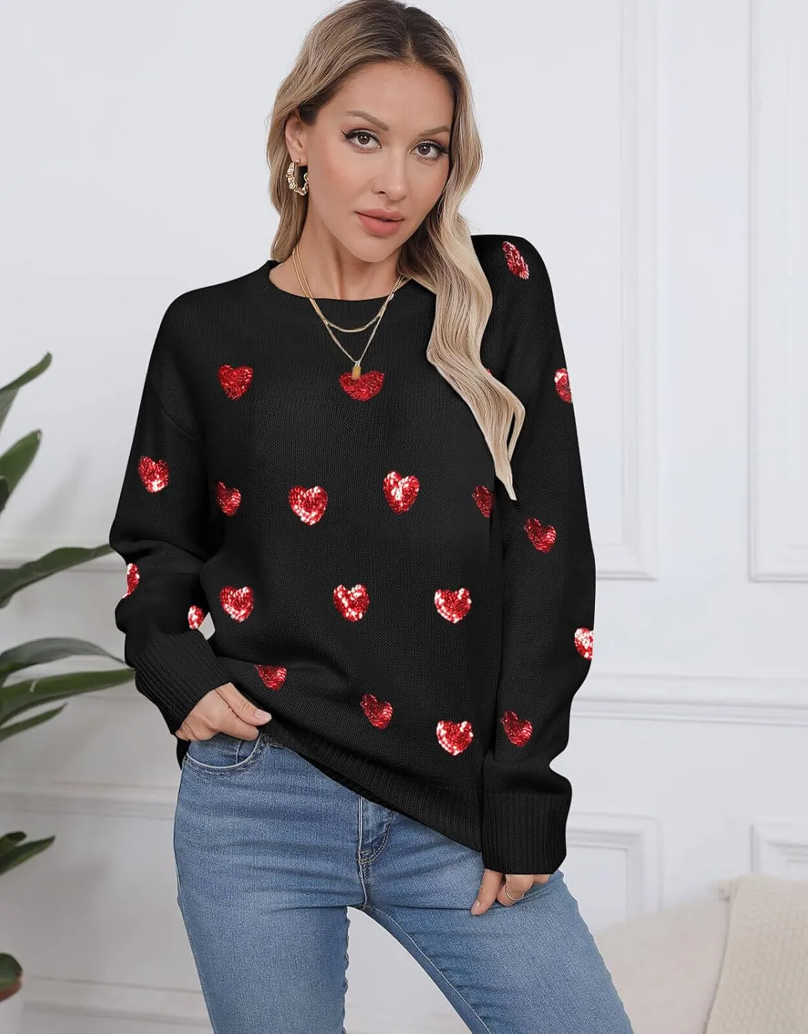 Womens American Flag Sweater Long Sleeve Crew Neck Knitted Casual Pullover Sweater