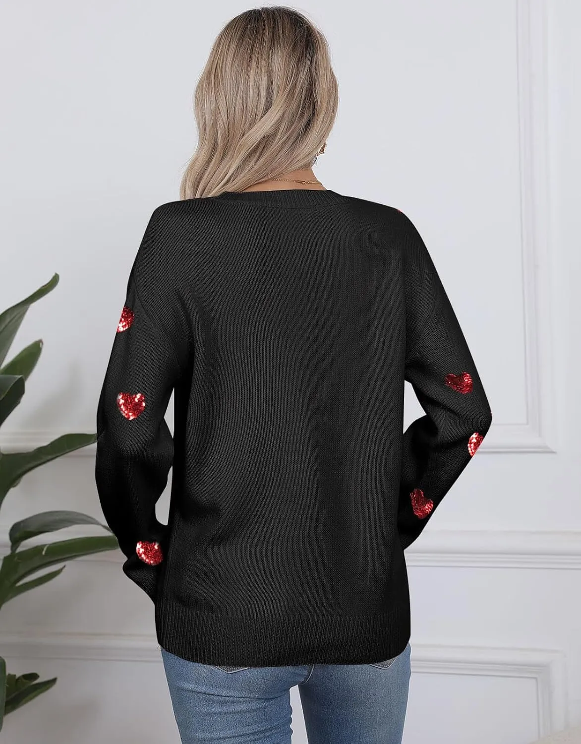 Womens American Flag Sweater Long Sleeve Crew Neck Knitted Casual Pullover Sweater