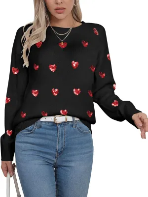 Womens American Flag Sweater Long Sleeve Crew Neck Knitted Casual Pullover Sweater