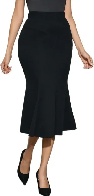 Women's Basic High Waist Ruffle Hem Women's Slim Fit Hem Midi Skirt Elegant Skinny Casual Skirts