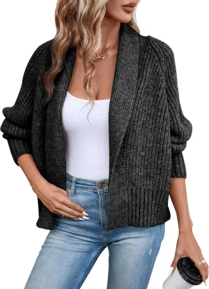 Women's Cardigan Sweaters Fall Winter Open Front Batwing Long Sleeve Shawl Neck Chunky Knit Loose Outwear Coats