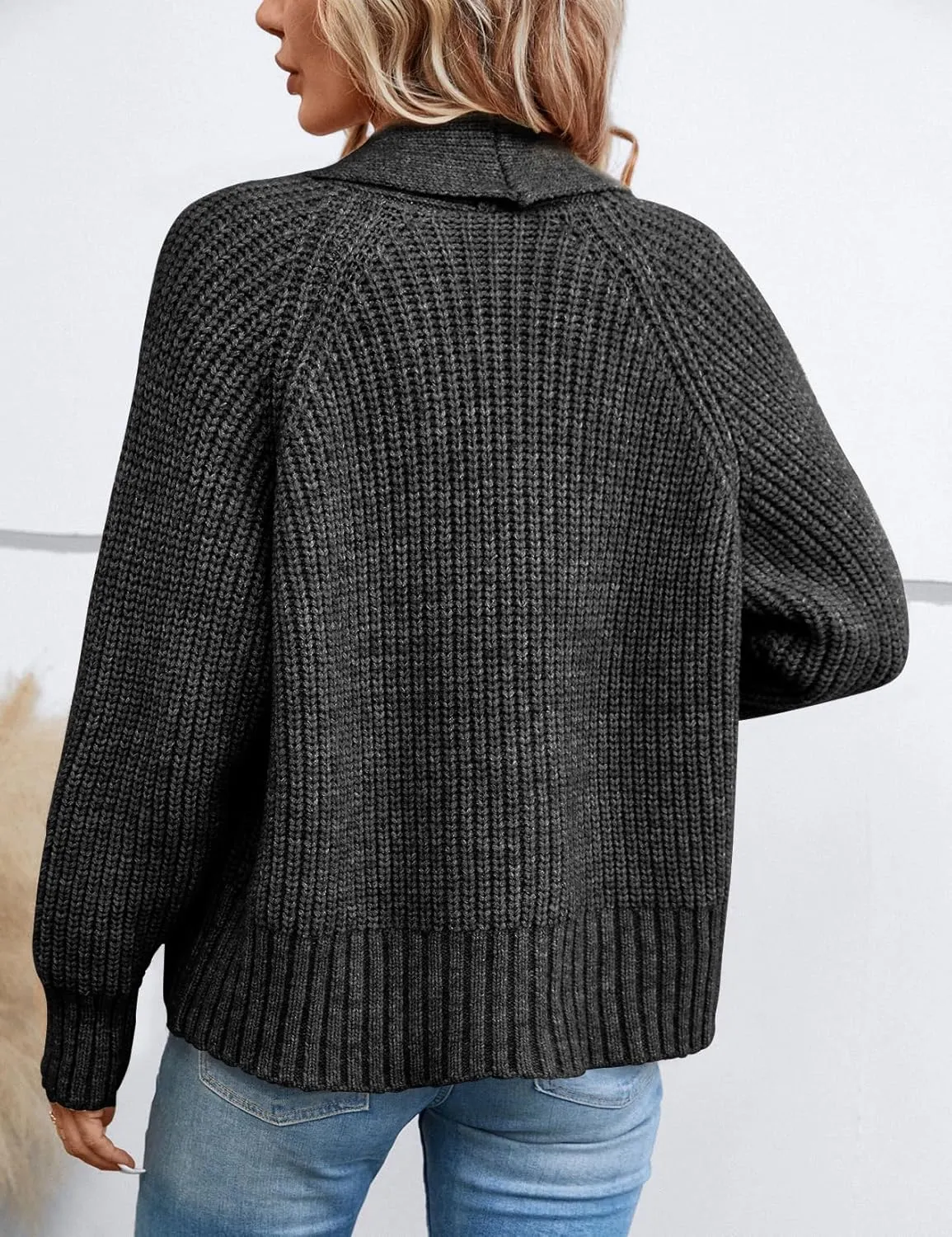 Women's Cardigan Sweaters Fall Winter Open Front Batwing Long Sleeve Shawl Neck Chunky Knit Loose Outwear Coats