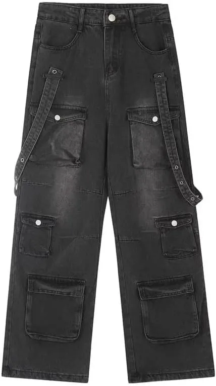 Women's Cargo Pants Low Waist Baggy Jeans Y2K Pocket Wide Leg Casual Trendy Streetwear Grunge Emo Clothes