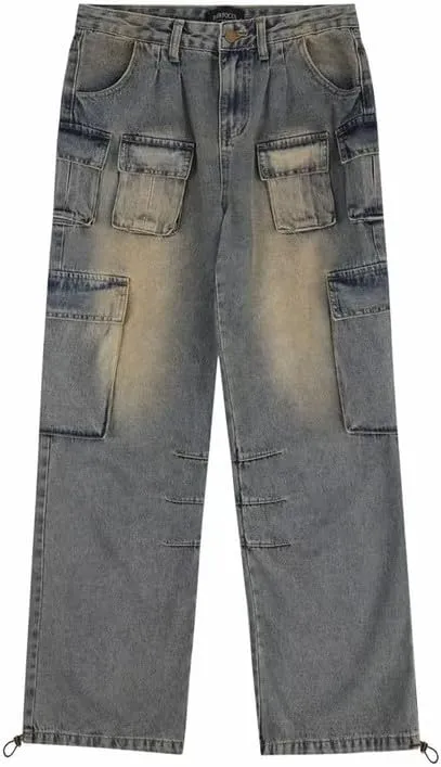 Women's Cargo Pants Low Waist Baggy Jeans Y2K Pocket Wide Leg Casual Trendy Streetwear Grunge Emo Clothes
