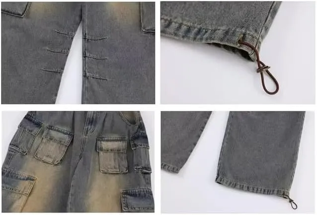 Women's Cargo Pants Low Waist Baggy Jeans Y2K Pocket Wide Leg Casual Trendy Streetwear Grunge Emo Clothes
