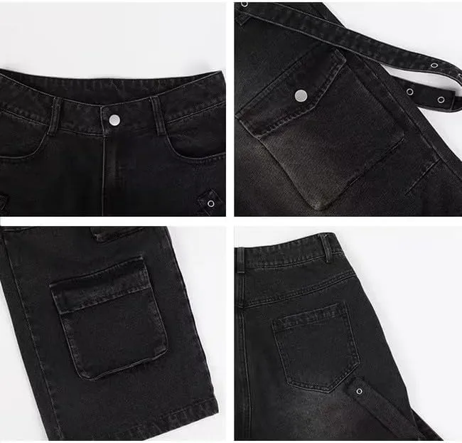 Women's Cargo Pants Low Waist Baggy Jeans Y2K Pocket Wide Leg Casual Trendy Streetwear Grunge Emo Clothes