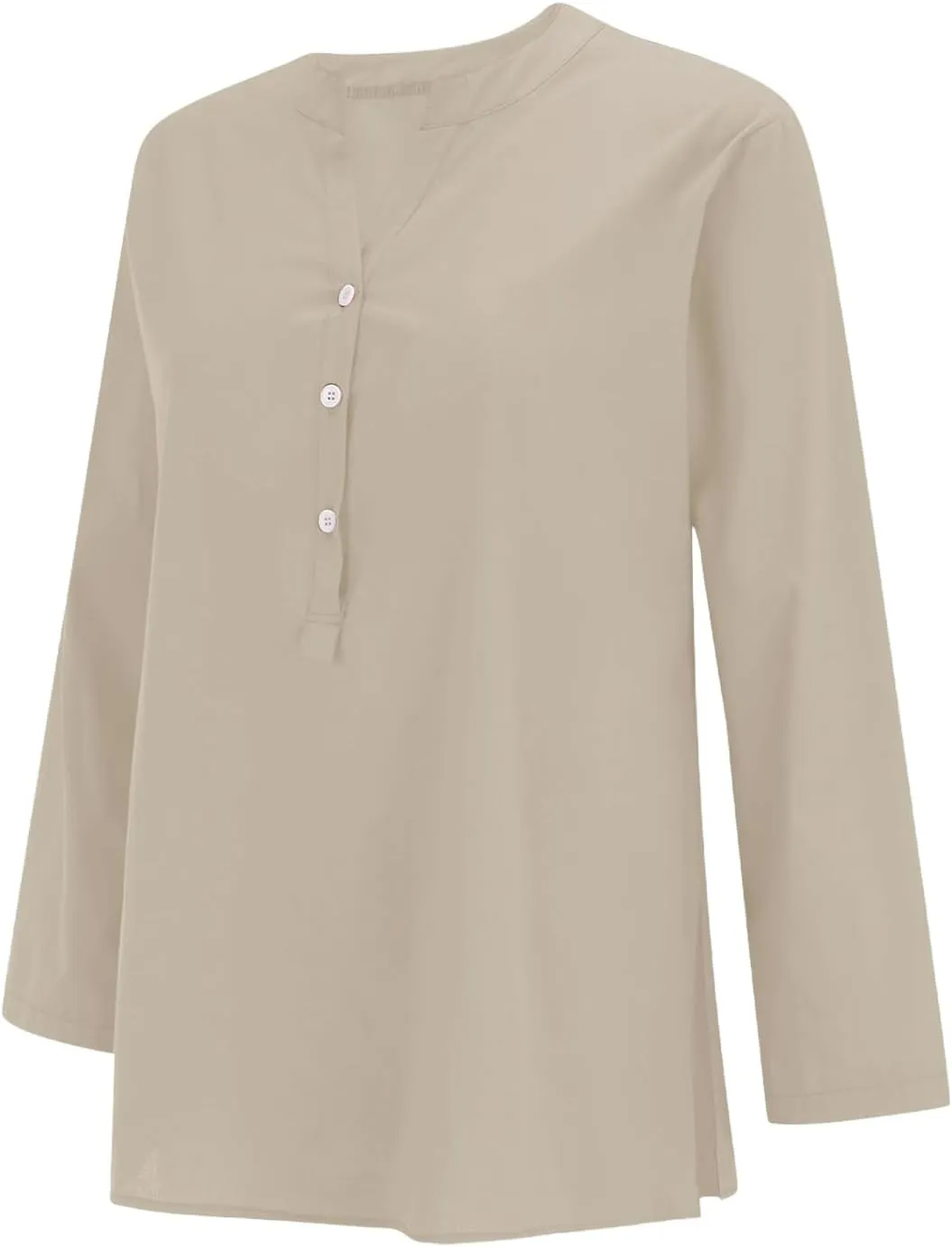 Womens Cotton Linen Shirts Solid 3/4 Sleeve Summer Vacation Tunic Tops Oversized Tshirts V Neck Dressy Blouses Tops