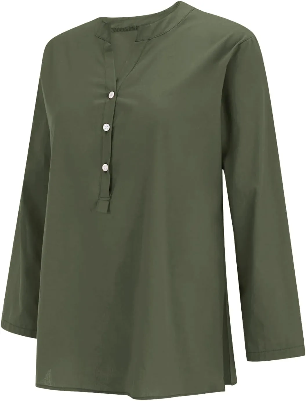 Womens Cotton Linen Shirts Solid 3/4 Sleeve Summer Vacation Tunic Tops Oversized Tshirts V Neck Dressy Blouses Tops