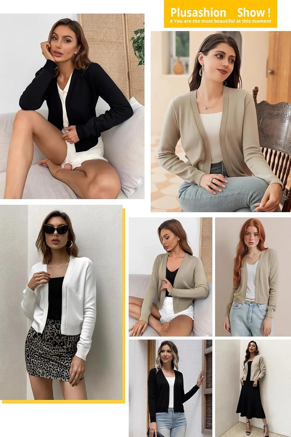 Women's Cropped Cardigan Sweaters Long Sleeve Open Front Bolero Knit Shrugs for Dresses
