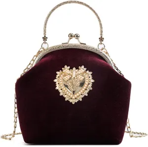 Women's Elegant Evening Clutch Handbag Velvet Purse Crossbody Vintage Satchel Shoulder Bag for Prom Party Weddingbag27OWOISS