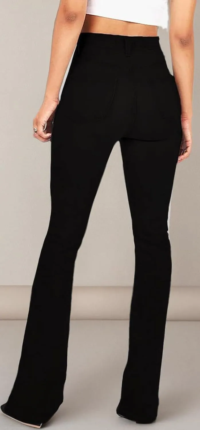 Women's Fashion High Waisted Wide Leg Bootcut Slim Denim Flare Bellbottom Jeans