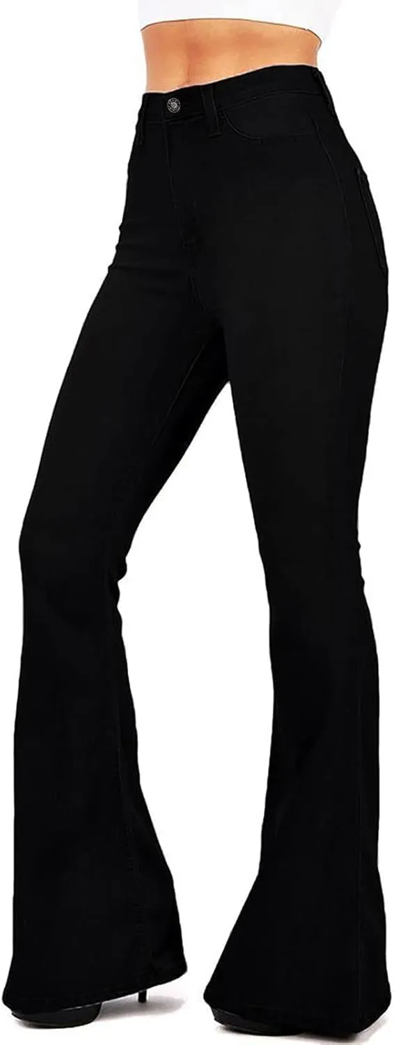 Women's Fashion High Waisted Wide Leg Bootcut Slim Denim Flare Bellbottom Jeans