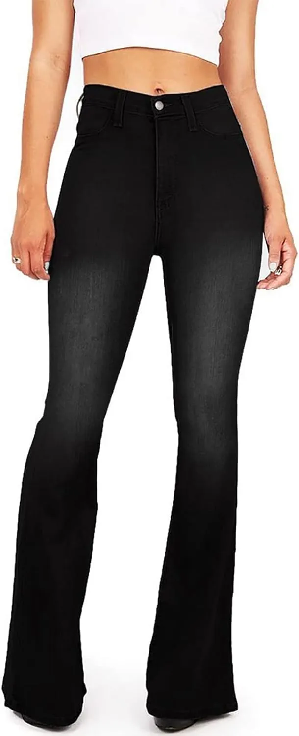 Women's Fashion High Waisted Wide Leg Bootcut Slim Denim Flare Bellbottom Jeans