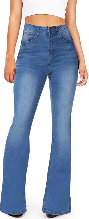 Women's Fashion High Waisted Wide Leg Bootcut Slim Denim Flare Bellbottom Jeans