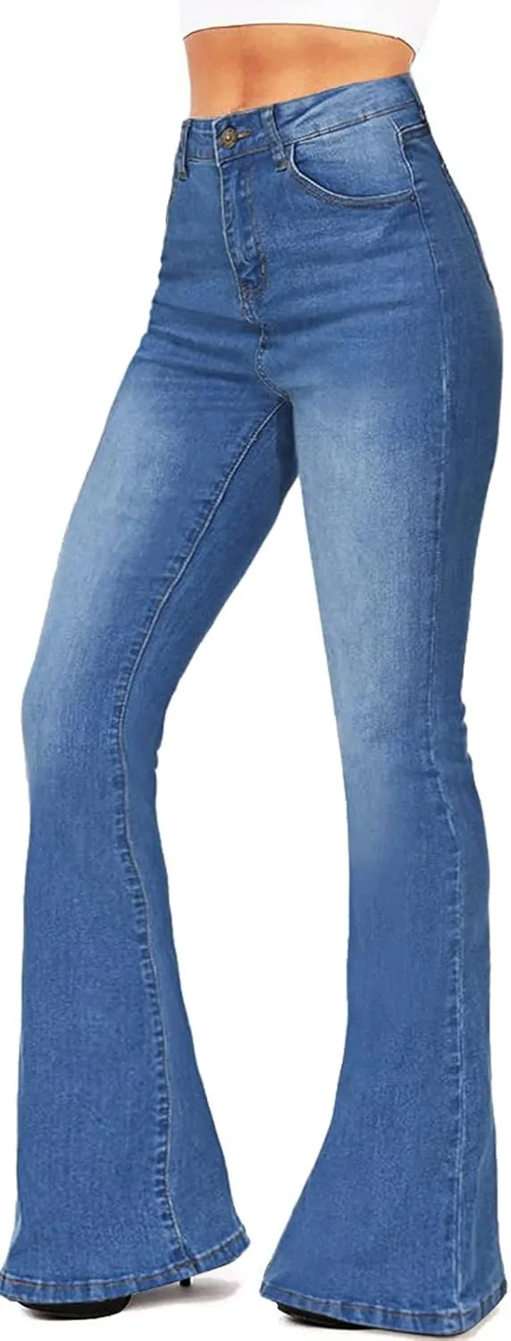 Women's Fashion High Waisted Wide Leg Bootcut Slim Denim Flare Bellbottom Jeans