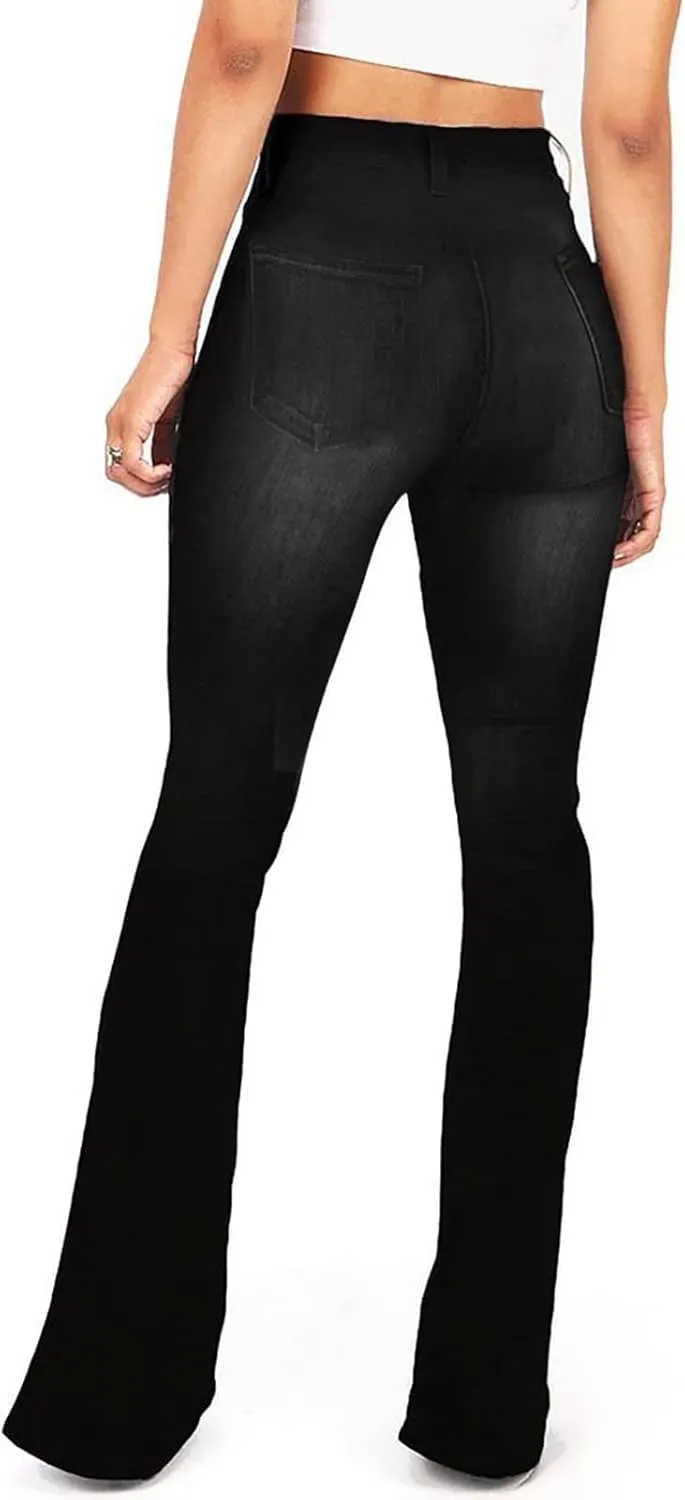 Women's Fashion High Waisted Wide Leg Bootcut Slim Denim Flare Bellbottom Jeans