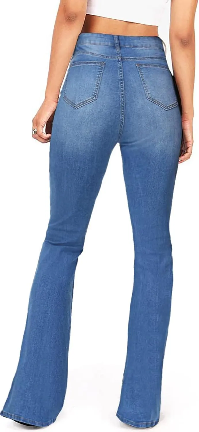 Women's Fashion High Waisted Wide Leg Bootcut Slim Denim Flare Bellbottom Jeans