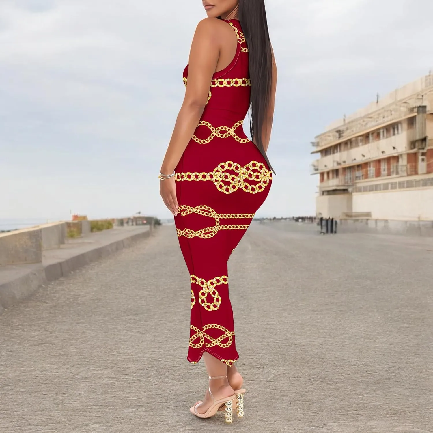 Women's Floral Print Maxi Dress Casual V Neck Sleeveless Summer Long Party Club Beach Sundresses Sexy Bodycon Tank Dress
