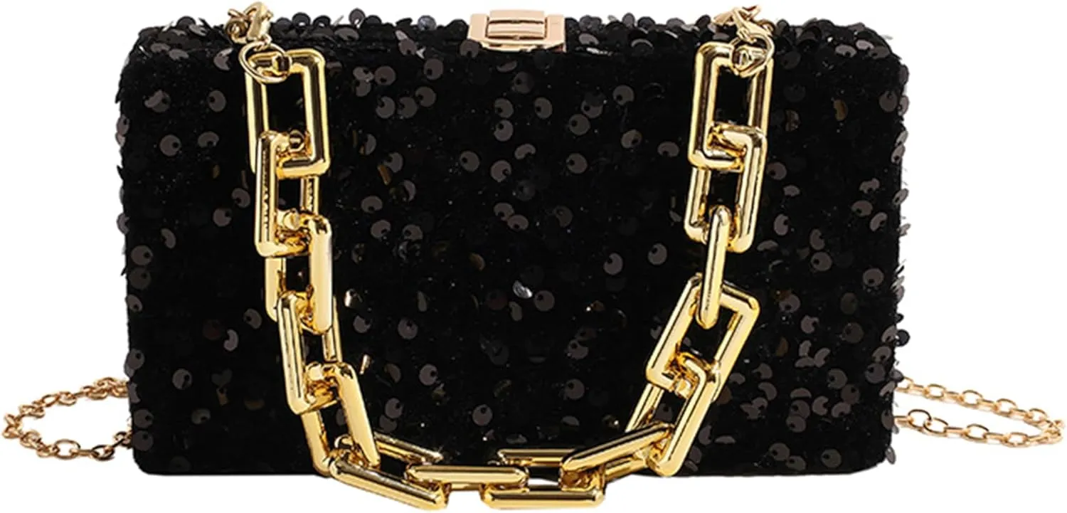 Women's Glitter Sequin Satchel Retro Evening Shoulder Bag Party Clutch Wedding Purse Fashion Crossbody Prom Handbagbag1869OWOISS