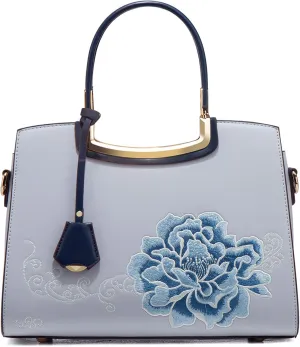 Women's Handbag Puese PU Leather Flower Embroidery Shoulder Bag Chic Crossbody Large Commuter Top Handle Satchel Bagbag1655OWOISS