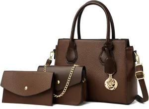 Women's Handbag Purse PU Leather Crossbody Shoulder Bag Large Top Handle Satchel Bag with Wallet Clutch Set 3 Pcsbag1943OWOISS