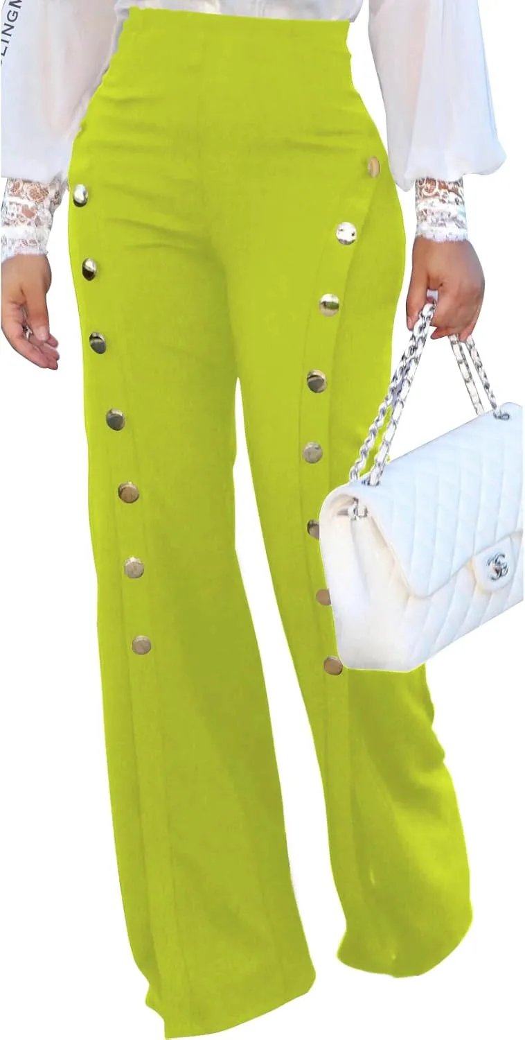 Women's High Waisted Stretchy Bootcut Pull On Dress Pants Casual Work Pants Curves Trousers