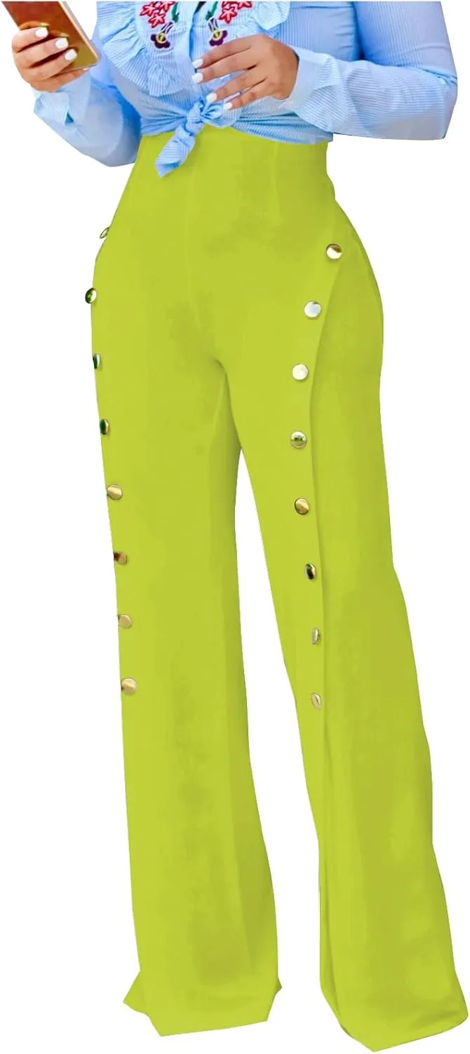 Women's High Waisted Stretchy Bootcut Pull On Dress Pants Casual Work Pants Curves Trousers