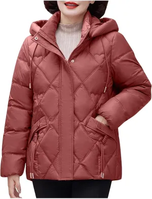 Women's Hooded Puffer Jacket Winter Warm Down Coats Cotton Padded Parkas Waterproof Outerwear with Pockets