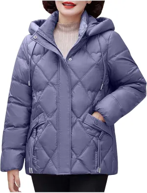 Women's Hooded Puffer Jacket Winter Warm Down Coats Cotton Padded Parkas Waterproof Outerwear with Pockets