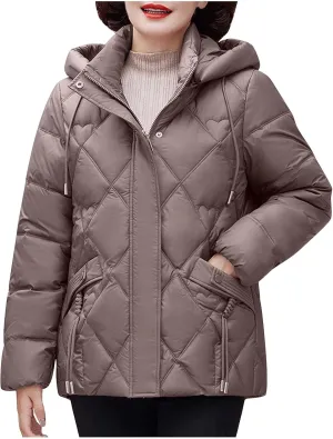 Women's Hooded Puffer Jacket Winter Warm Down Coats Cotton Padded Parkas Waterproof Outerwear with Pockets