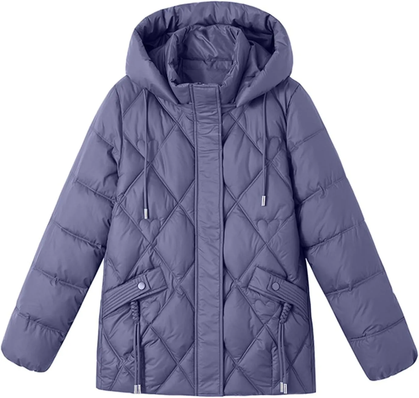 Women's Hooded Puffer Jacket Winter Warm Down Coats Cotton Padded Parkas Waterproof Outerwear with Pockets