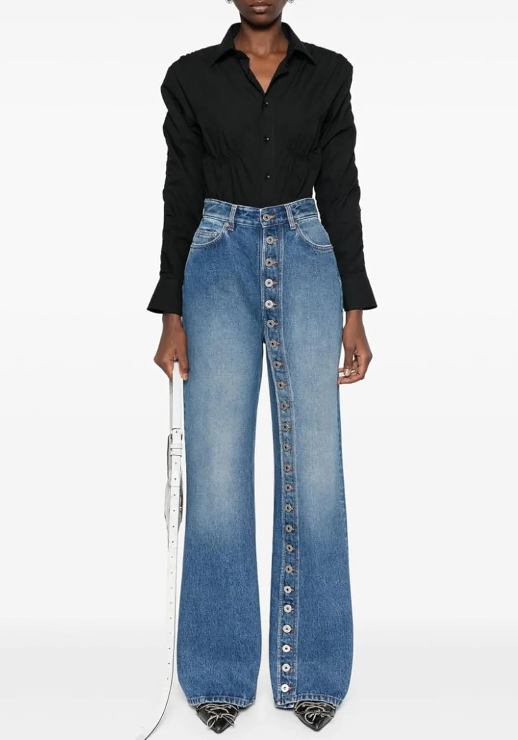 Womens Jeans High Waist Straight Leg Button Down Boyfriends Denim Pants Y2K Streetwear
