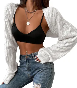 Womens Long Sleeve Open Front Crop Cardigan Sweater Drop Shoulder Shrugs Knit Bolero Sweaters Tops Outwear