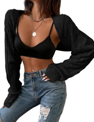 Womens Long Sleeve Open Front Crop Cardigan Sweater Drop Shoulder Shrugs Knit Bolero Sweaters Tops Outwear